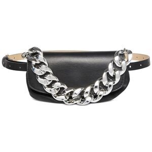 Steve Madden Ruched Clutch Belt Bag with Chain Detail Faux Leather Black S NWT